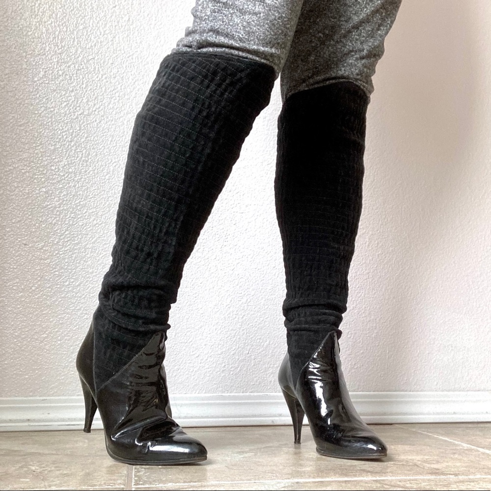 Vintage Salmaso 80s Black Knee High Heeled Boots Size 37.5